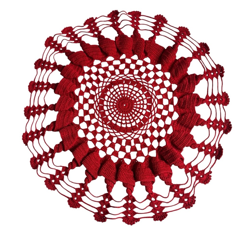 Vintage‎ Handmade Red Crochet Doily 17in